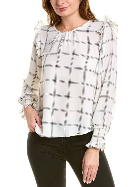 LAUNDRY by Shelli Segal NWT Women's Ruffle Blouse Plaid | Size S - Picture 1 of 8
